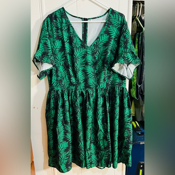 Green Leaves on a Black Background Ritera Dress - Picture 3 of 6